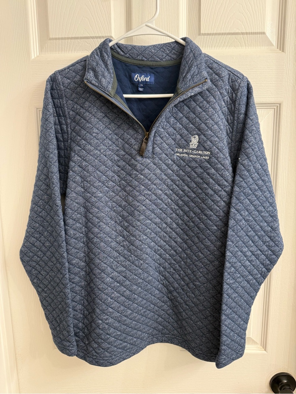 Oxford Quilted Half-Zip Pullover Sweater - Heather Navy